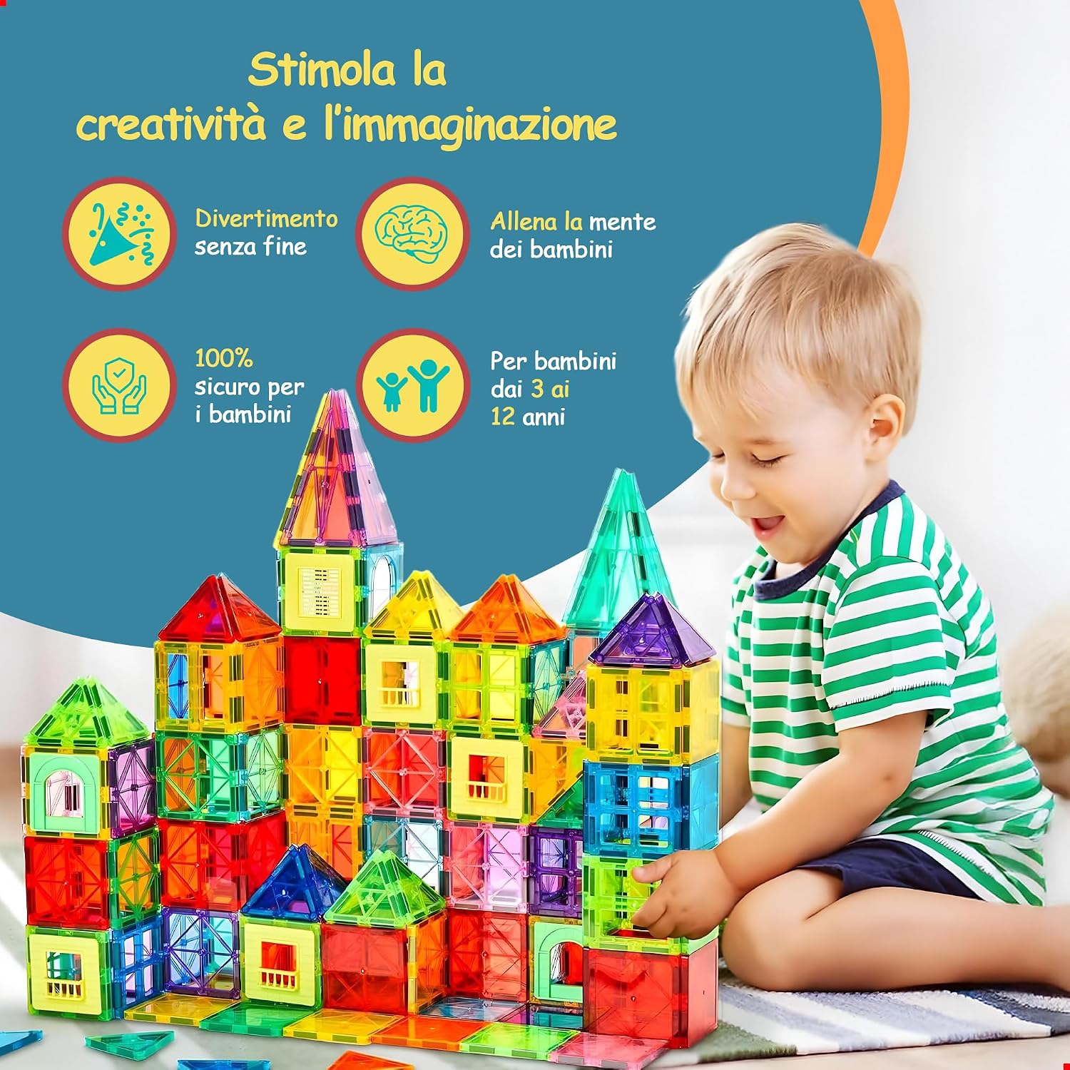 Detalle de Olvy Set 74 Blocchi Magnetici per Bambini: Piastrelle Magnetiche Montessori, 3+ Anni