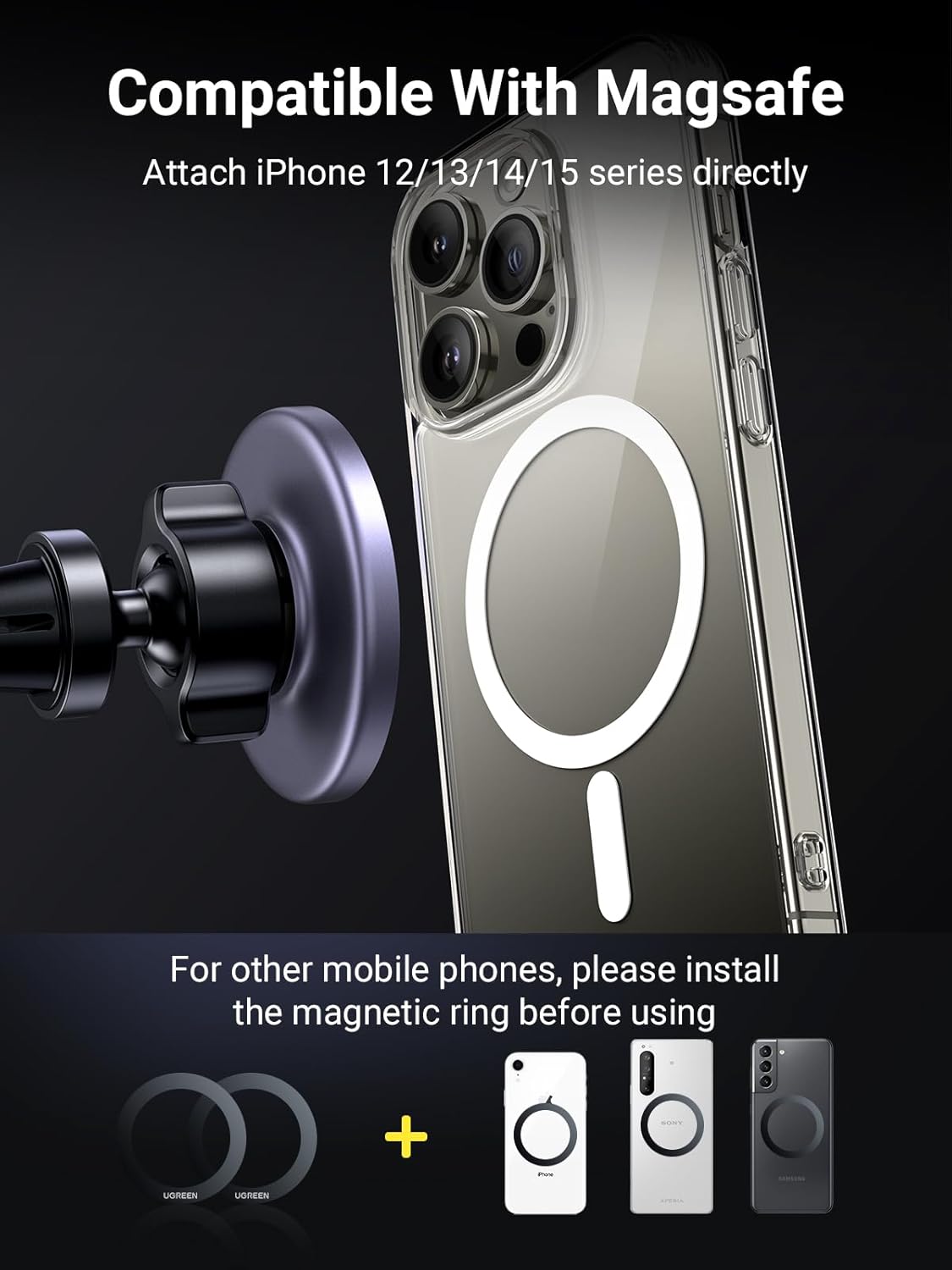 Detalle de UGREEN Magnetic Car Phone Mount 12N for MagSafe