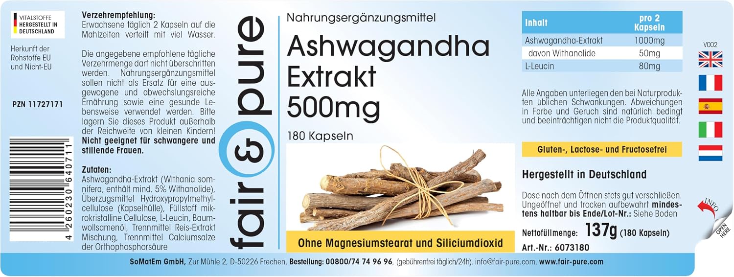 Thumbnail 6 de Fair & Pure Ashwagandha Extrakt 500 mg – 180 Kapseln, vegan & made in Germany