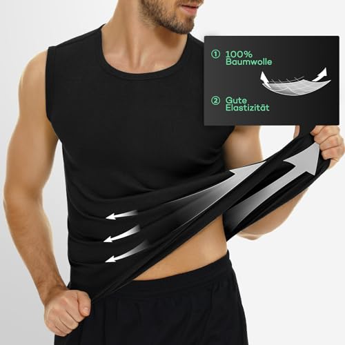 Detalle de FALARY Canottiera Uomo Cotone Sportiva Palestra – Pacco da 3 Nero XL