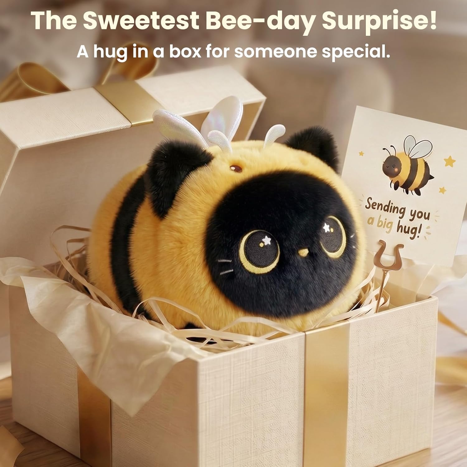 Detalle 1 de Mewaii Cat Bee Plush Pillow 8 Inch
