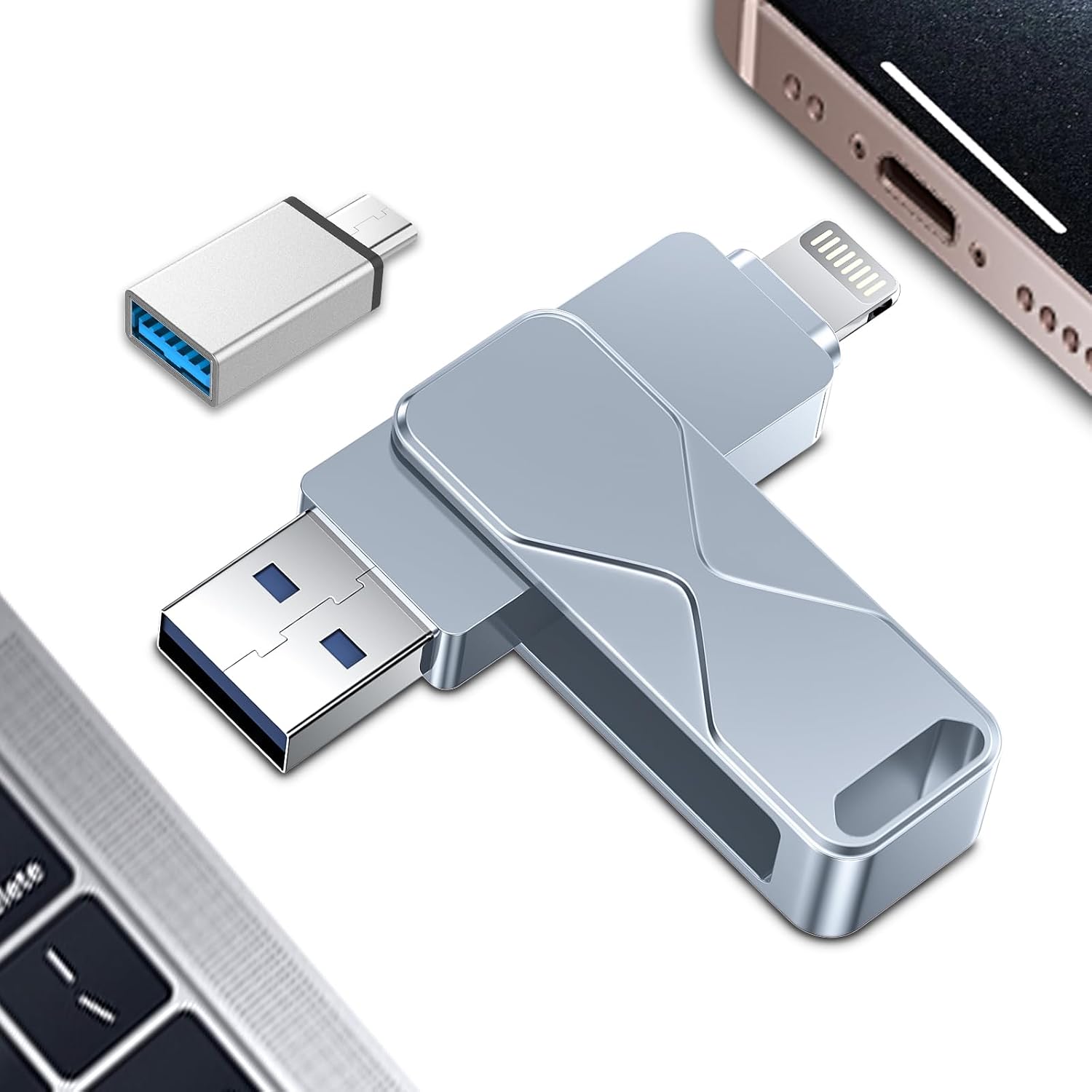 Detalle de USB-Stick für iPhone 512GB – MFi-zertifiziertes Lightning 3-in-1 Speichermedium