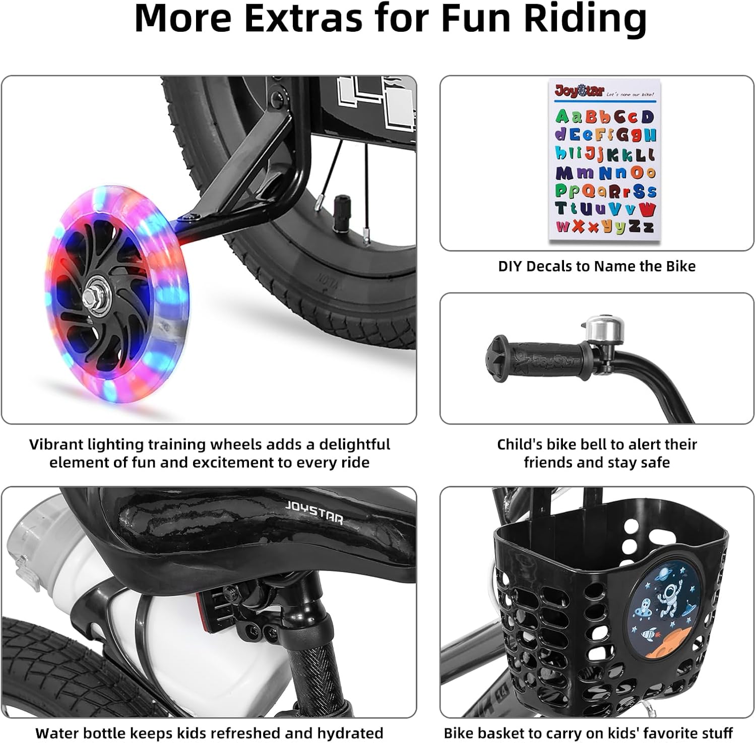 Detalle 2 de JOYSTAR Pluto 12-20 Inch Kids Bike: Train Wheels, DIY Decals, and Safe Steel Build