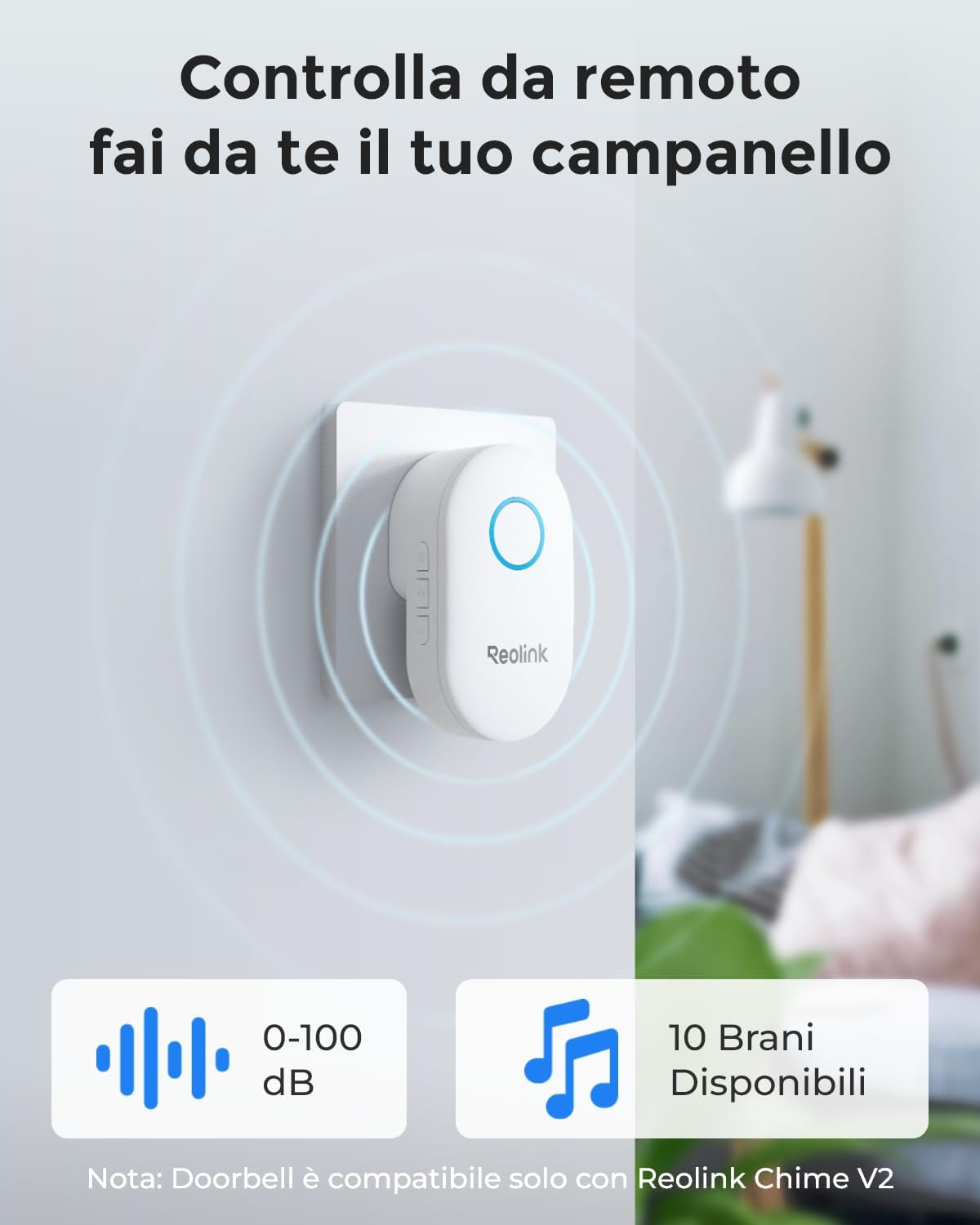 Thumbnail 6 de Reolink 2K cablato videocitofono Wi‑Fi con Chime e visuale 180° (bianco) – rilevamento uomo/pacco, audio bidirezionale