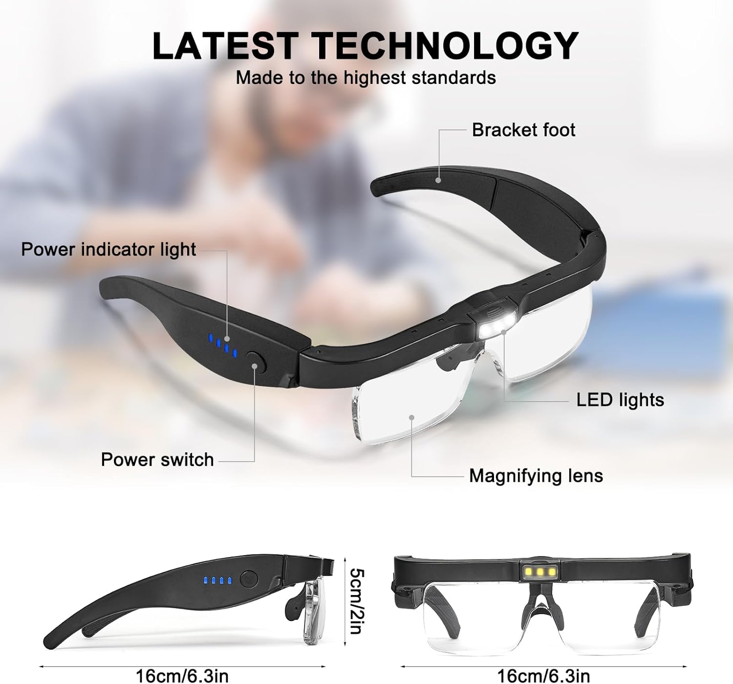 Detalle de Rivlox Magnifying Glasses with 3 LED Lights and 5 Detachable Lenses