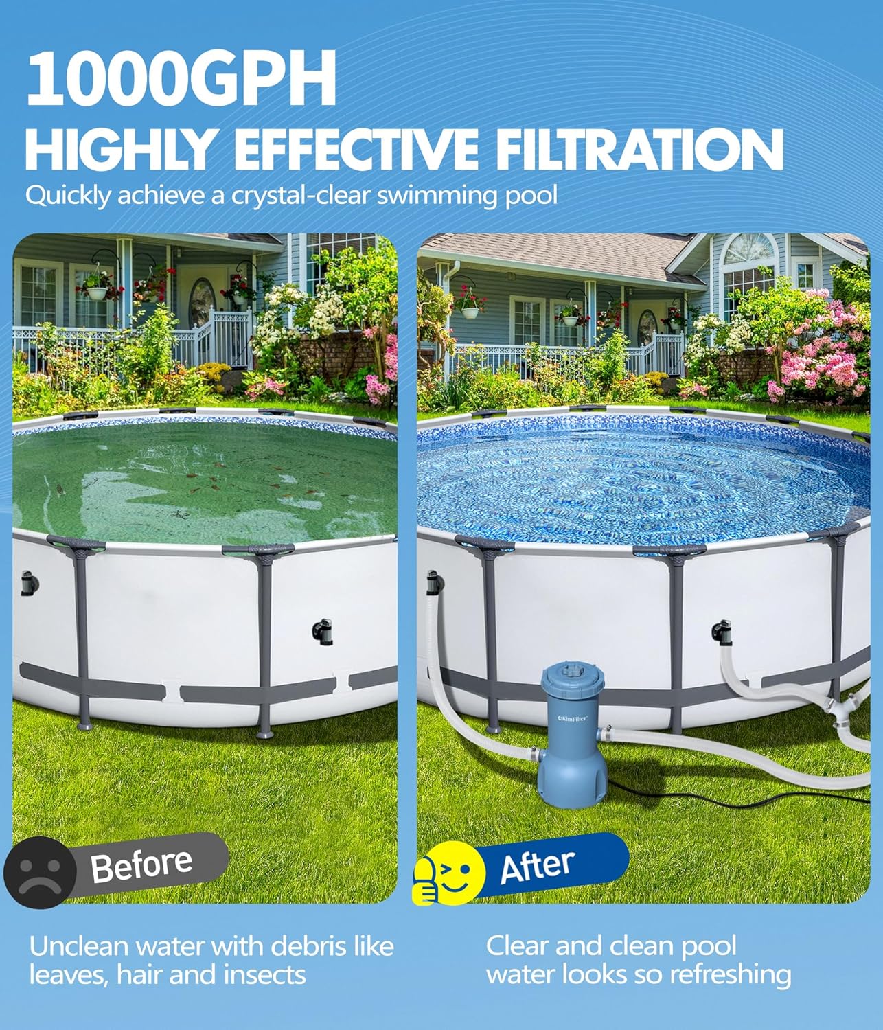 Detalle de KimFilter Pro Series 1000 GPH Above Ground Pool Filter Pump