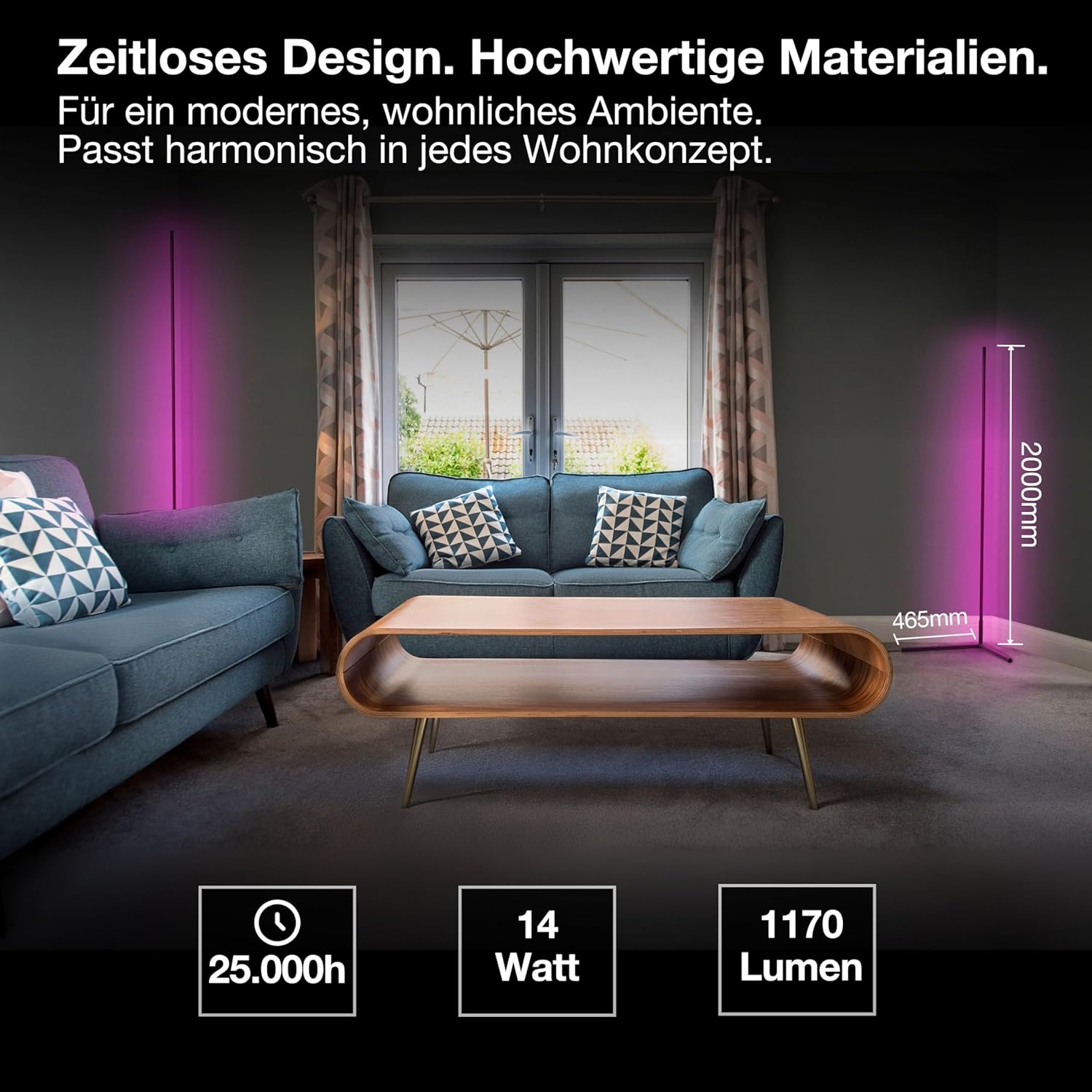 Thumbnail 1 de Osram Matter over Wifi Floor Corner LED Stehleuchte 2000mm – RGBW, 20W, WLAN, Fernbedienung, Schwarz