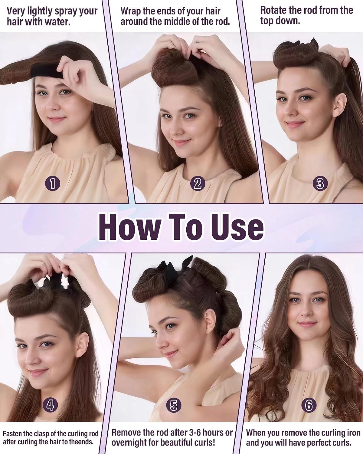 Detalle 2 de Heatless Hair Curler Overnight Curls-3 Pcs No Heat Curling Blowout Rods with Satin Scarf