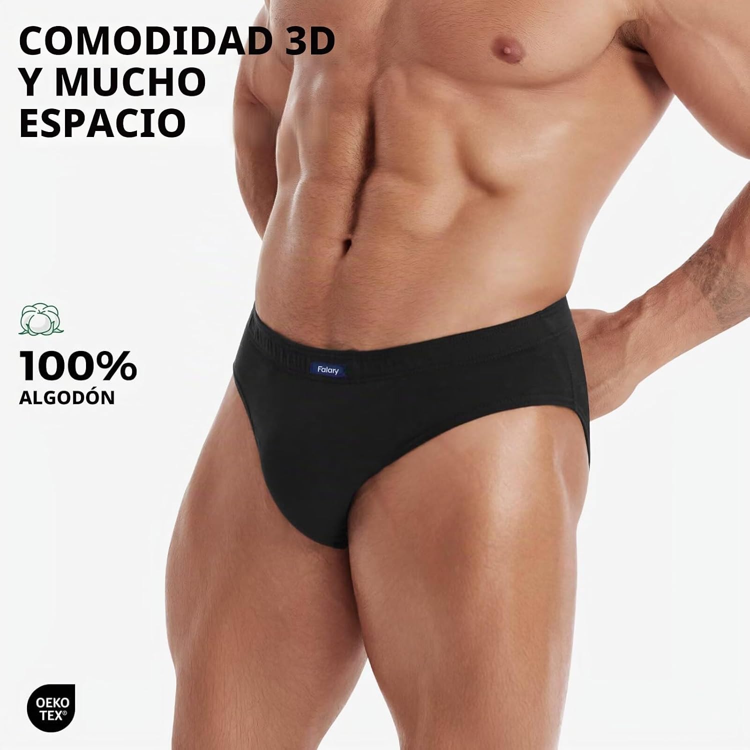 Detalle de FALARY Calzoncillos Hombre 100% Algodón – Pack de 6 Slips (3XL) Transpirables y Suaves