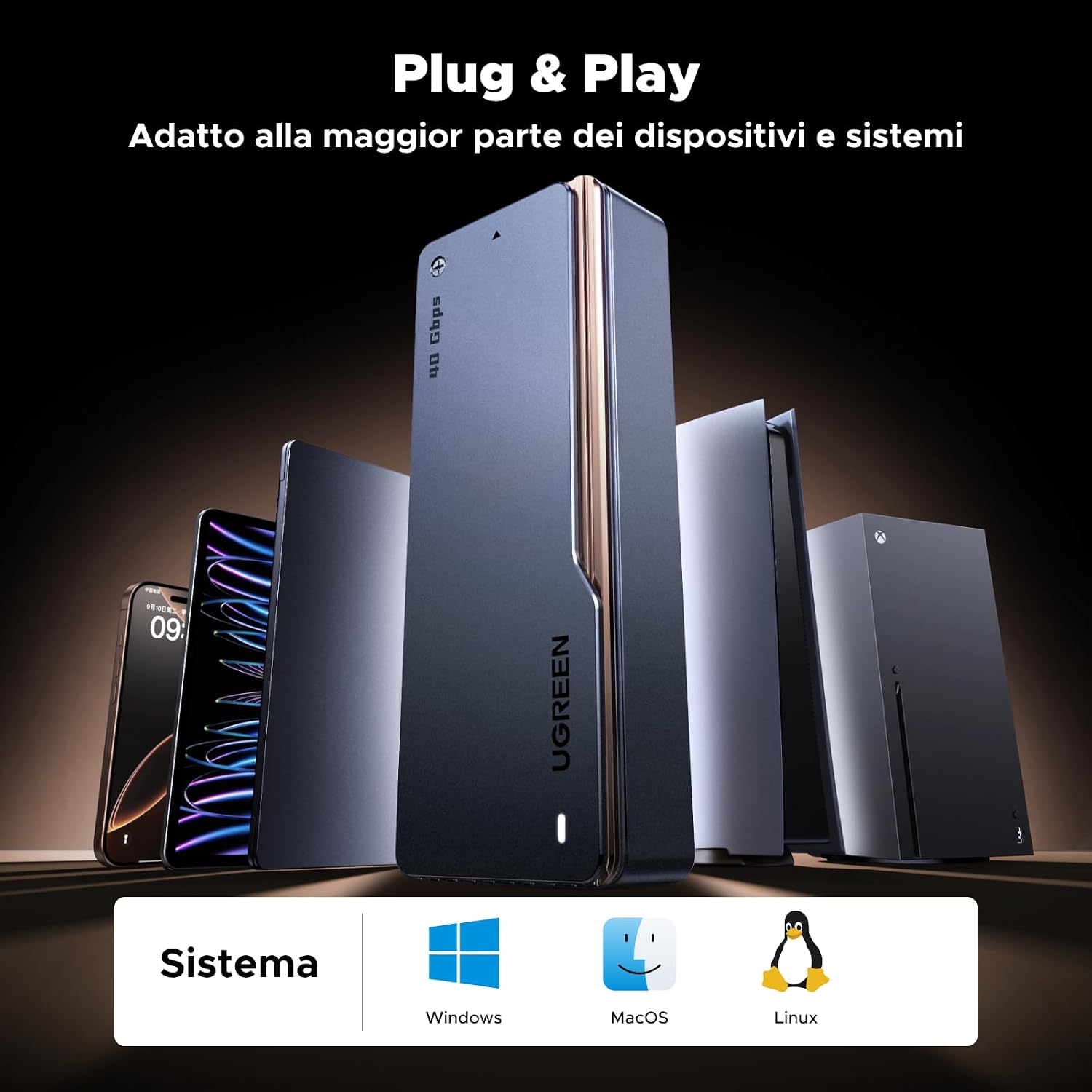 Detalle de UGREEN Case Esterno SSD NVMe M.2 2280 USB 4 con Dissipazione in Alluminio e Doppio Chip JHL7440
