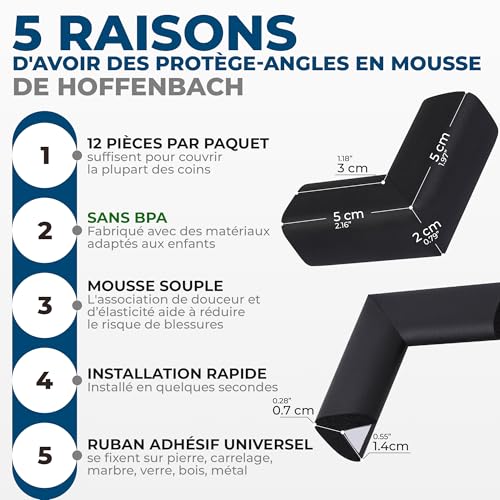 Detalle de Hoffenbach protections d’angle pour bébé, mousse NBR noire, lot de 12