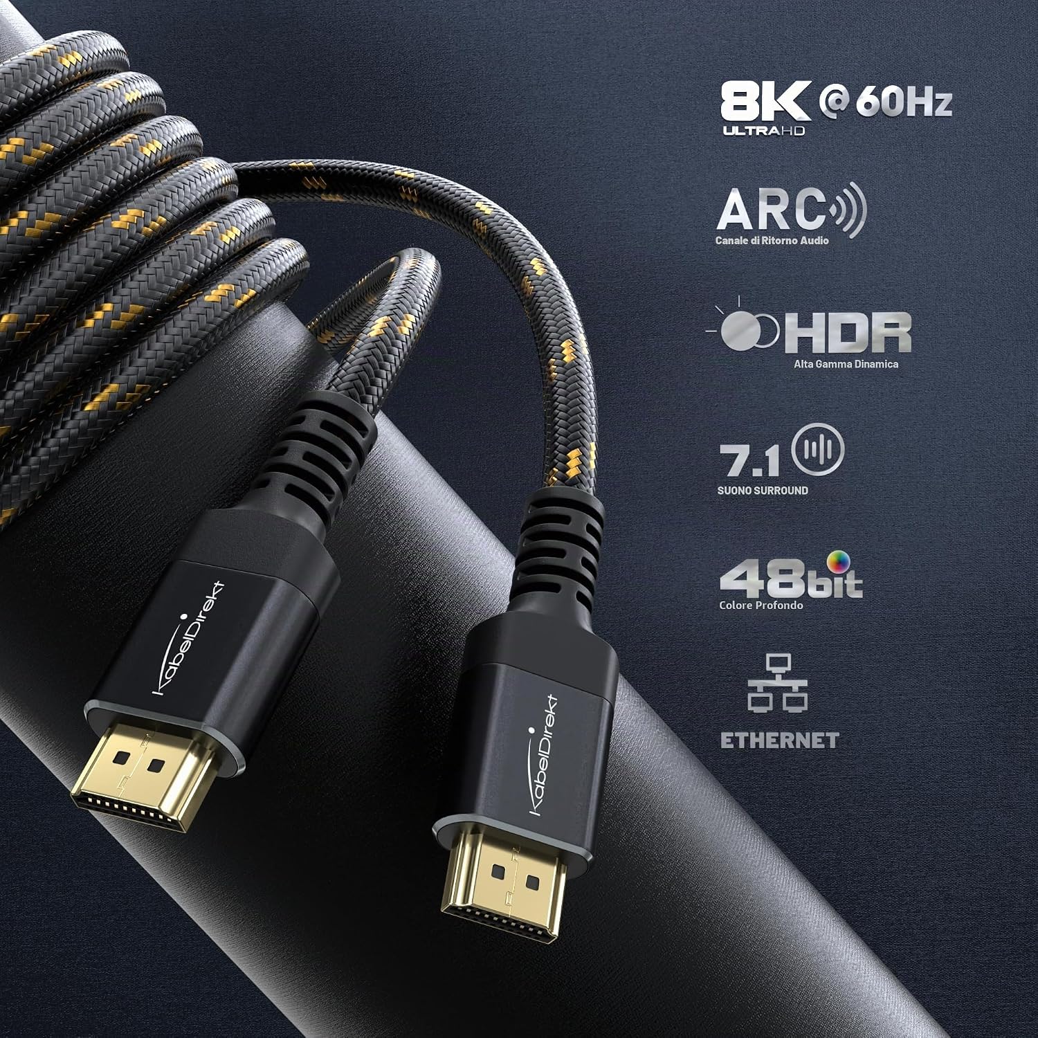 Detalle 2 de KabelDirekt HDMI 2.1 8K/4K 3 m – Cavo intrecciato in metallo antishock, 48G e supporto 8K60Hz per PS5/Xbox e home cinema
