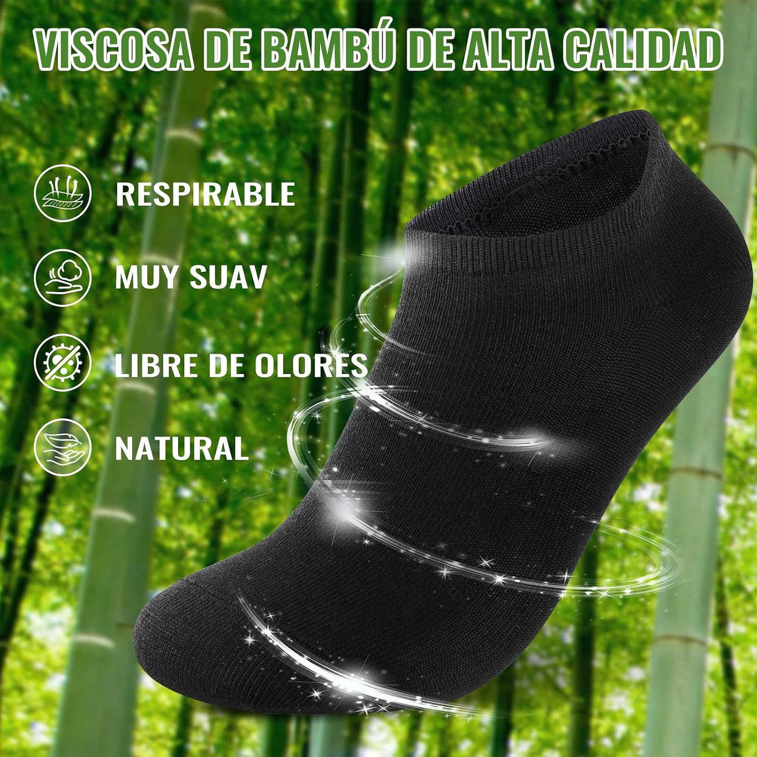Detalle de Effeet 10 pares Calcetines tobilleros de bambú para hombre y mujer – Verano, absorbentes, ultrafinos y transpirables
