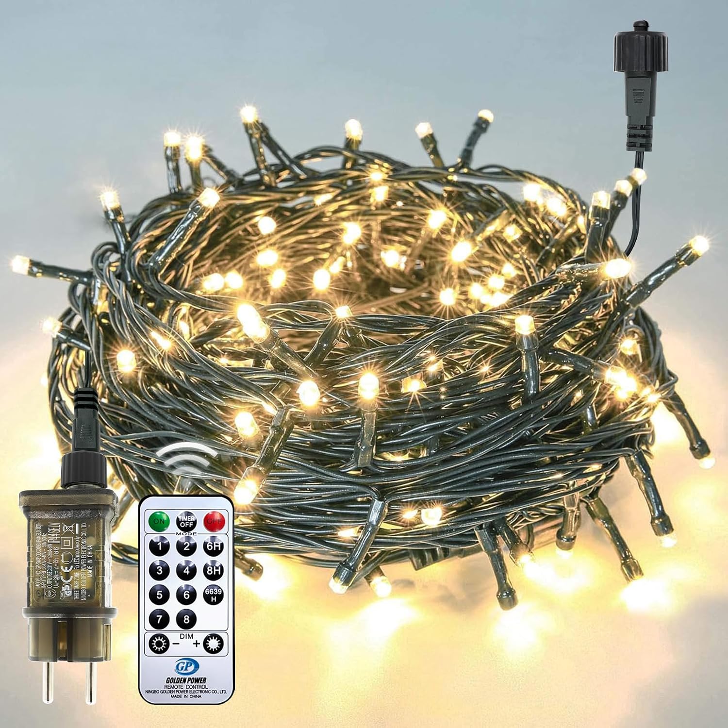 Detalle de Auting Lichterkette außen Warmweiß 100 LEDs, 13 m – Fernbedienung, Timer, 8 Modi