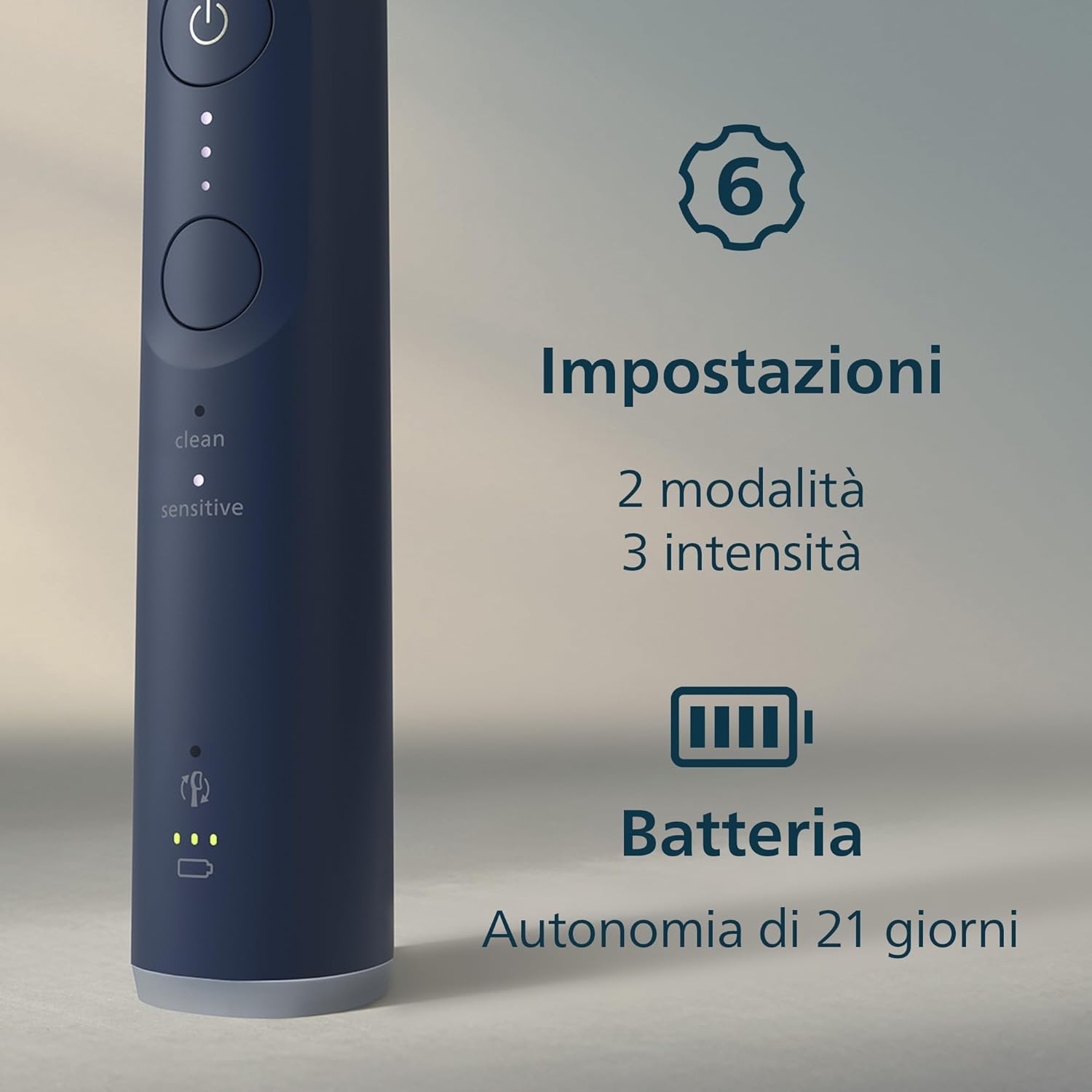 Detalle de Spazzolino elettrico Philips Sonicare Serie 6100 HX7403/07: Next Generation, 6 impostazioni, sensore di pressione e viaggio
