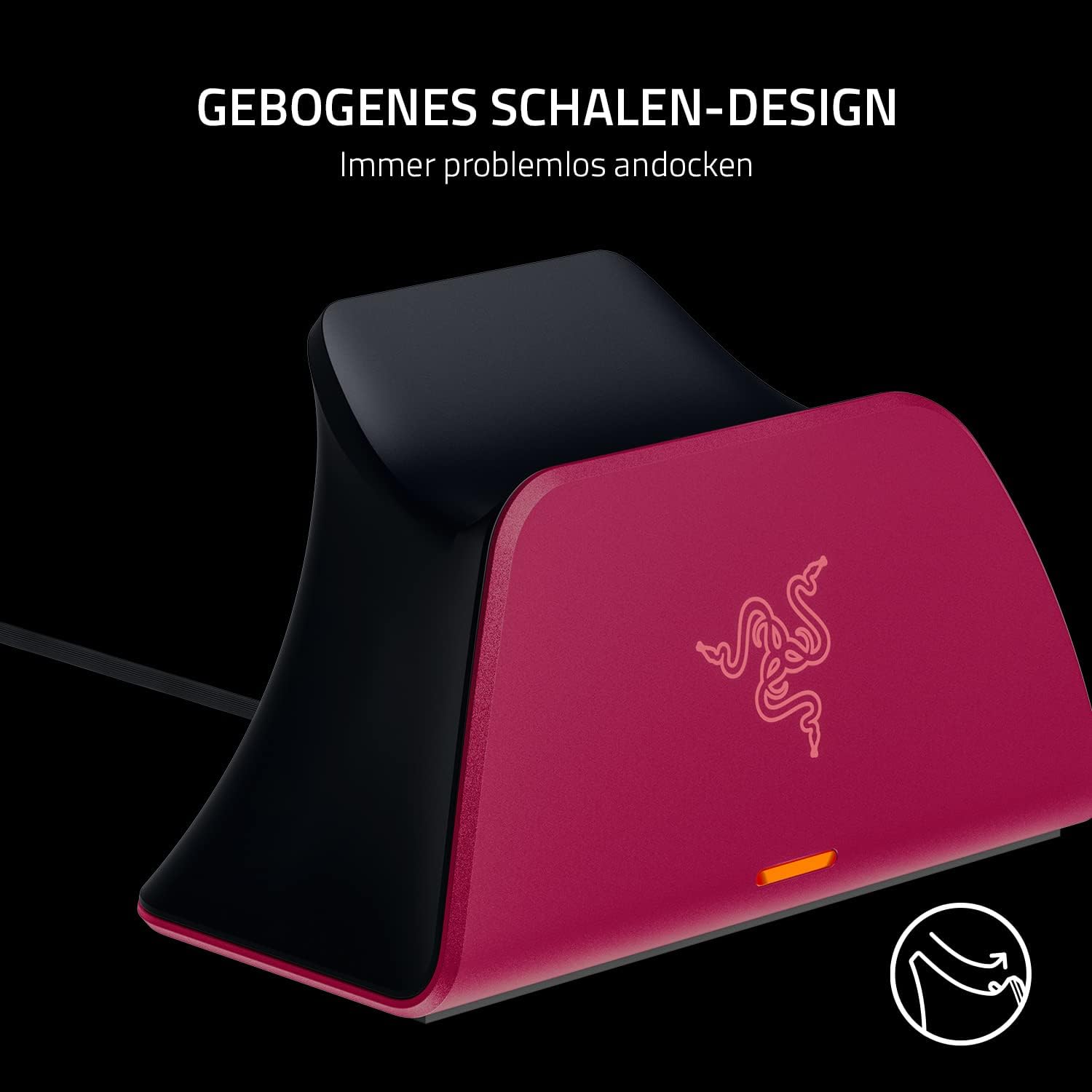 Detalle de Razer Schnellladestation für PS5 DualSense Controller – USB-Ladung, gebogenes Design, Weiß