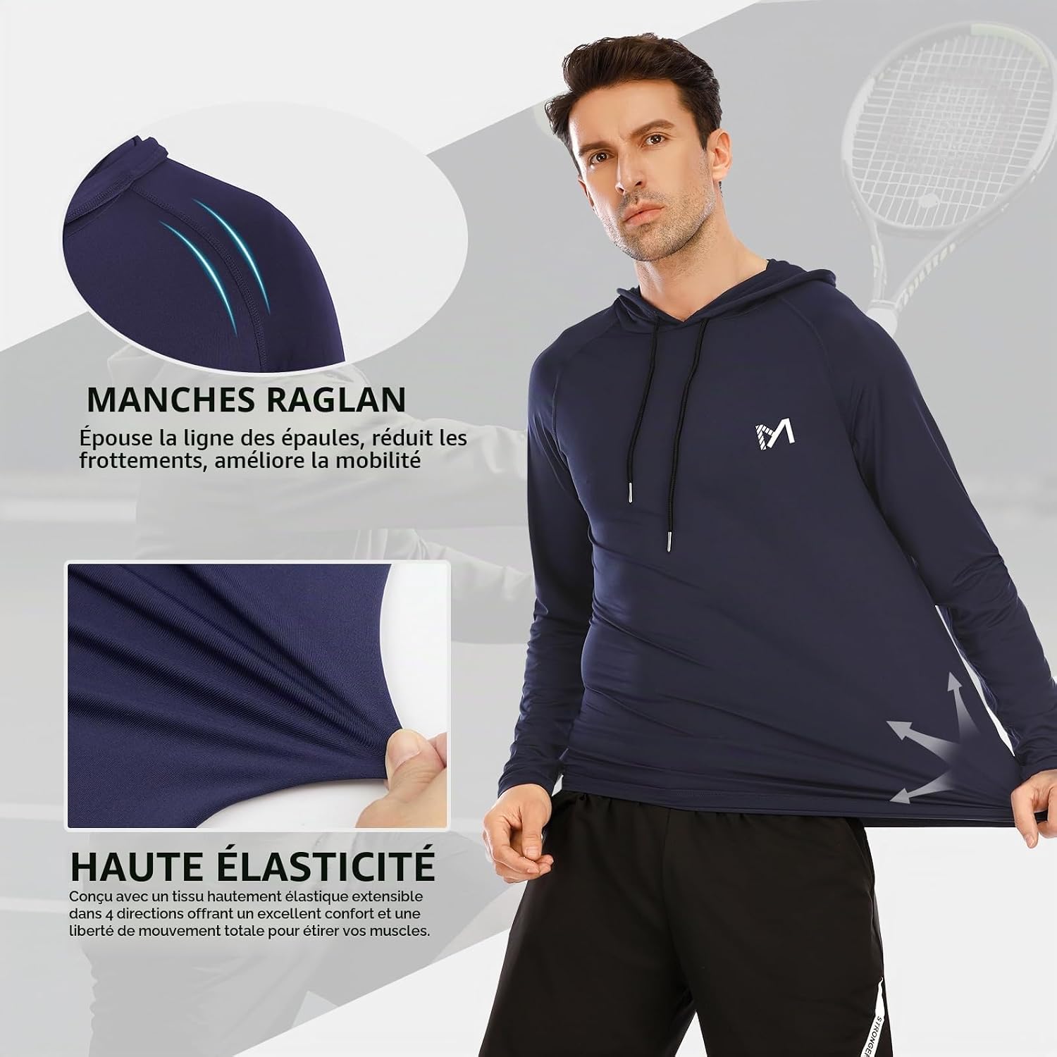 Detalle de MEETYOO Tee Shirt Homme à manches longues – Baselayer textile pour Running et Fitness