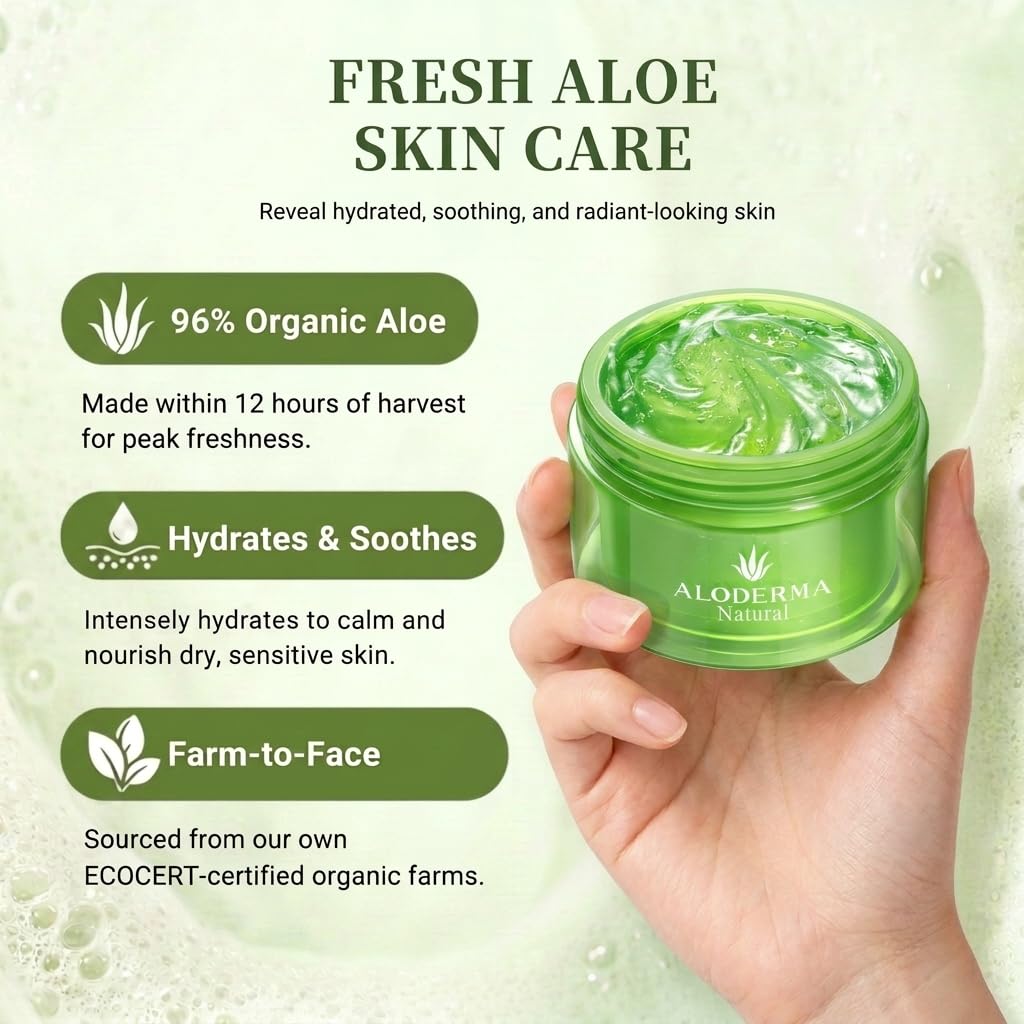 Detalle de Aloderma ALDG200 Aloe Vera Gel, 96% Organic Aloe, 7.05 oz