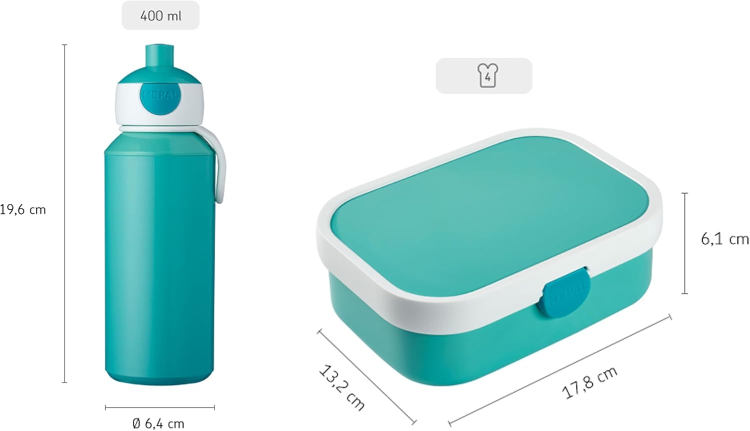 Detalle de Mepal Pausenset Campus Little Dutch – Pop-up Trinkflasche & Bento Lunchbox, Forest Friends, 400 ml + 750 ml