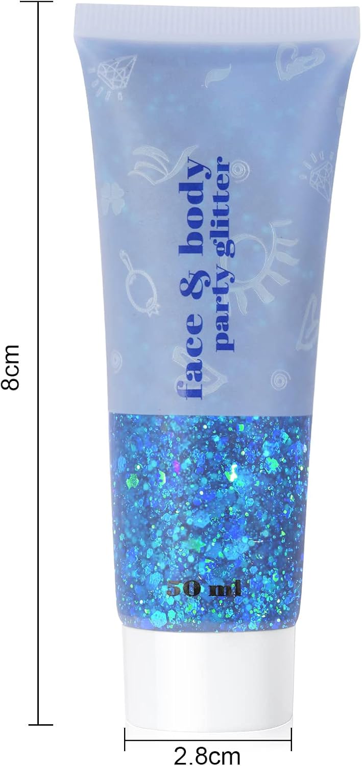Thumbnail 6 de URAQT 3 pezzi Glitter Corpo, 50 ml – Gel glitterato Bianco, Blu e Rosa per viso, unghie, occhi, labbra, capelli e corpo
