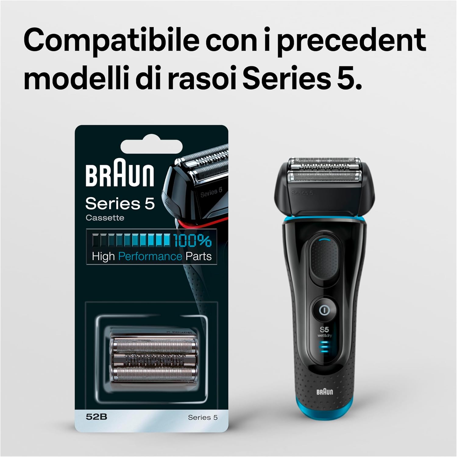 Detalle de Braun 52B testina di ricambio originale per rasoio elettrico barba (Series 5) – nero