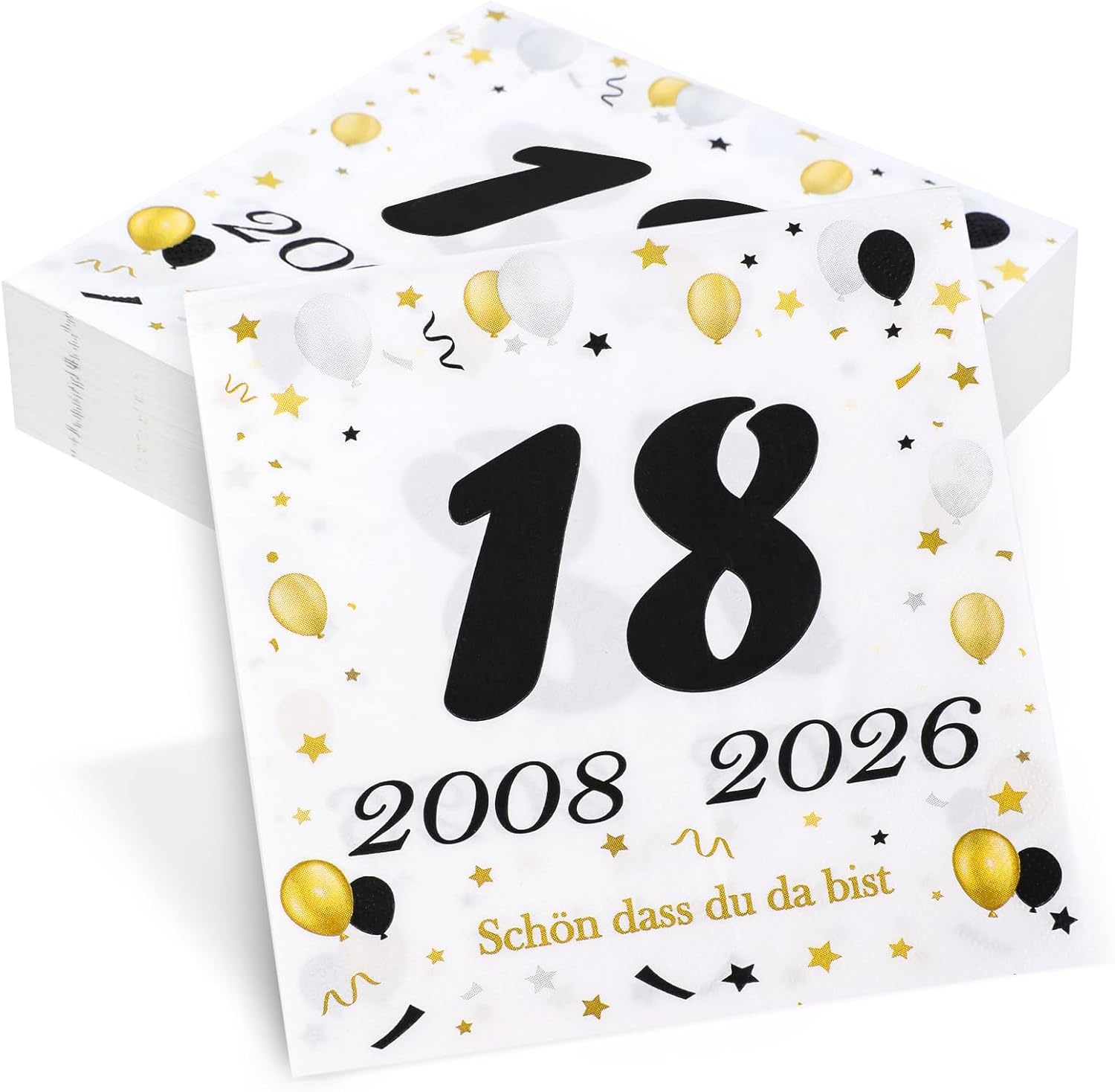Thumbnail 6 de Seutgjie 50 Stück Servietten 30. Geburtstag – Schwarz Gold Dekor, 1996–2026