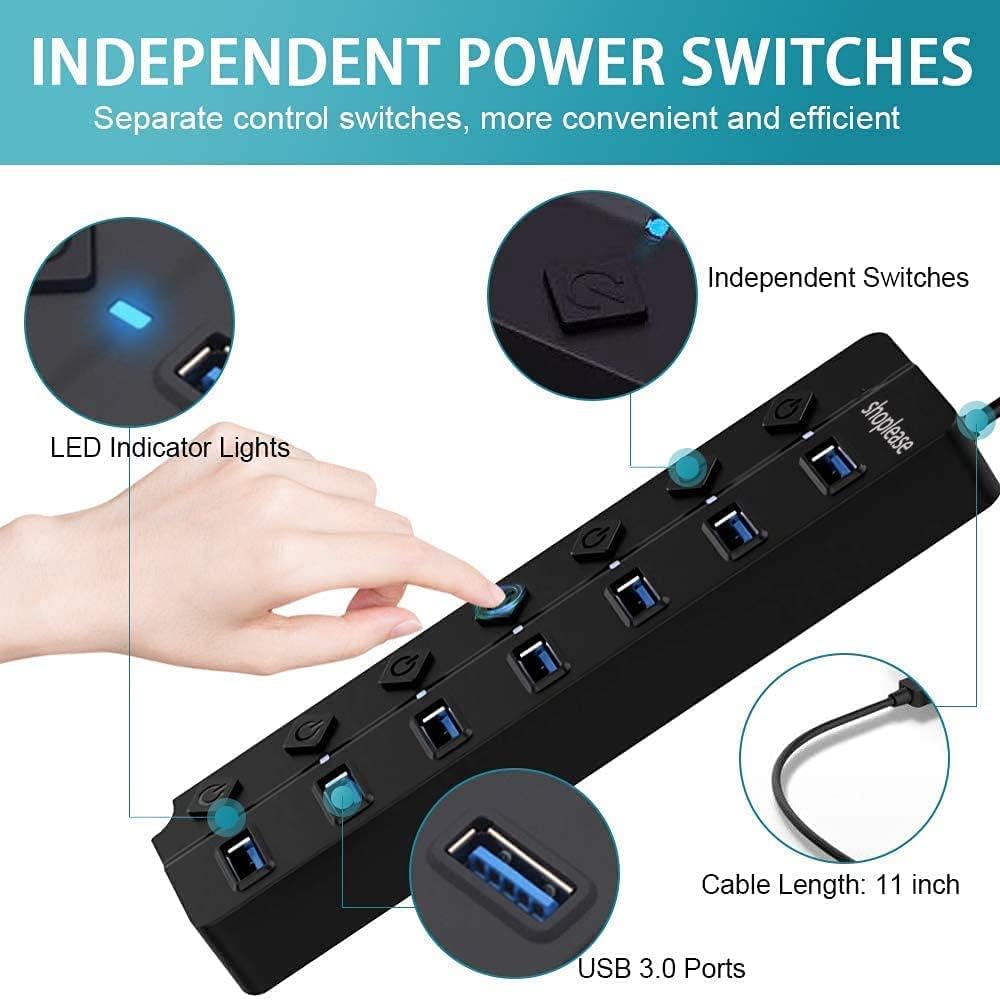 Detalle 2 de shoplease S02 USB 3.0-hubb med 7 portar och individuella strömbrytare