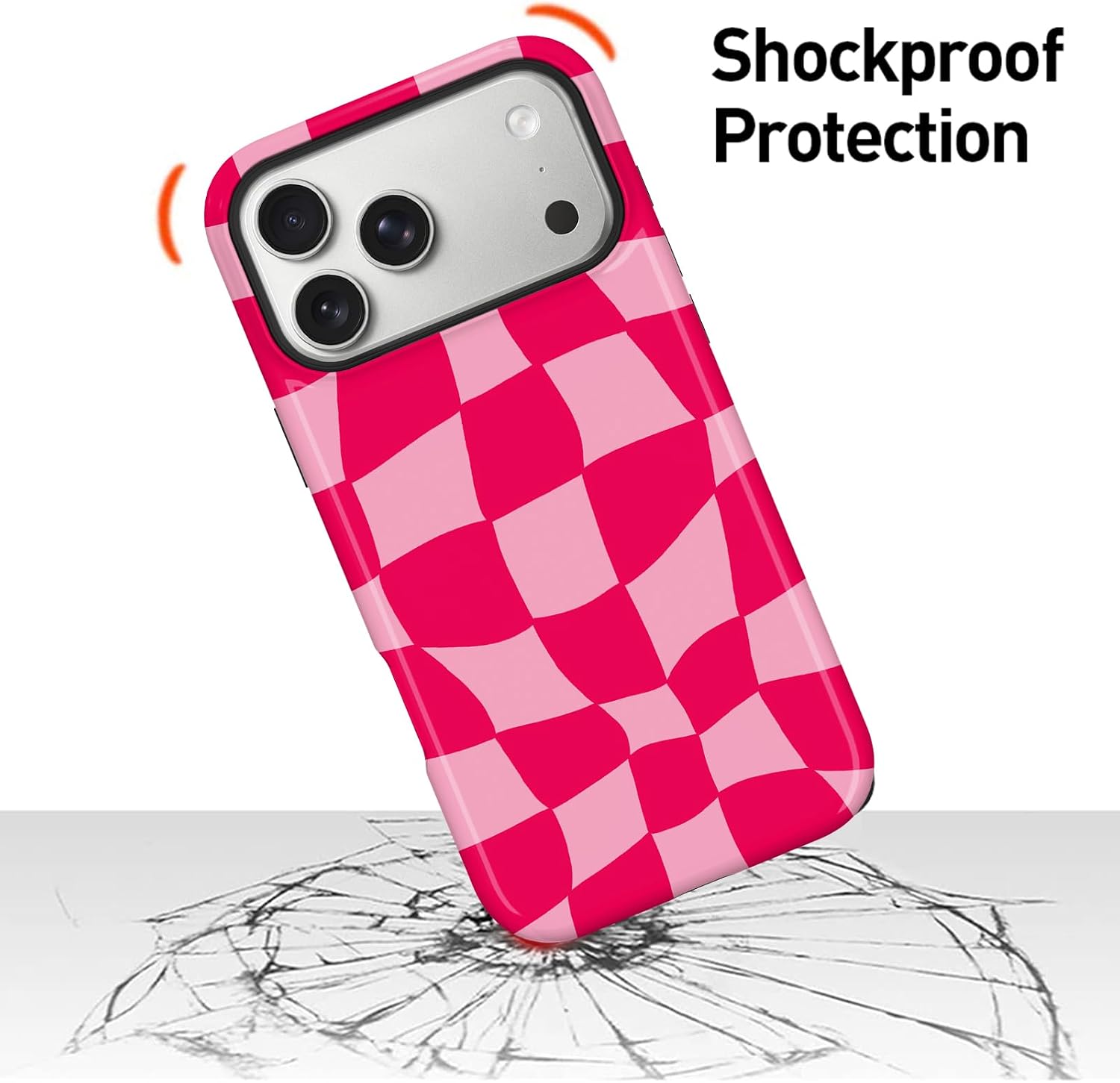 Thumbnail 3 de MZELQ iPhone 17 Pro Case, Hot Pink Checkerboard, Magnetic Glossy Cover