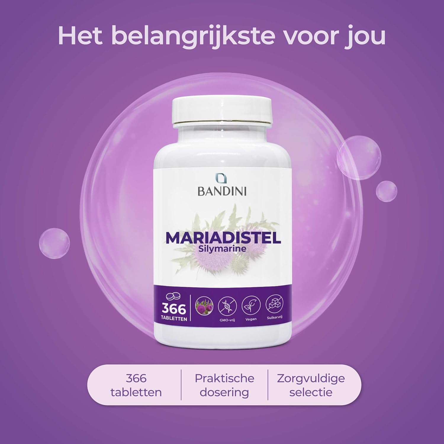 Detalle 2 de Bandini Mariadistel, 366 tabletten met 300 mg en 80% silymarine