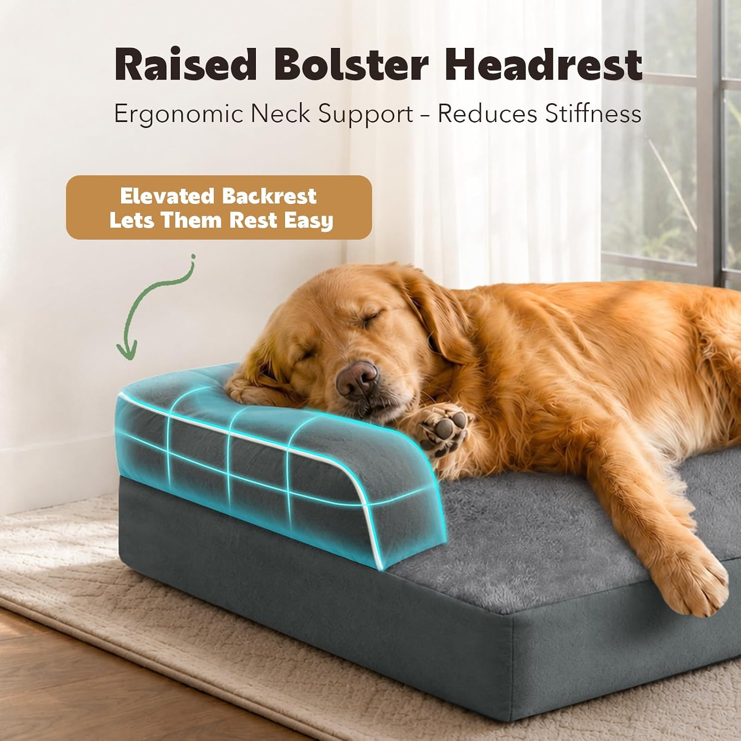 Detalle 2 de MEKIY XL Orthopedic Dog Bed with Bolster, Egg Crate Foam, 42 x 30 x 8 in
