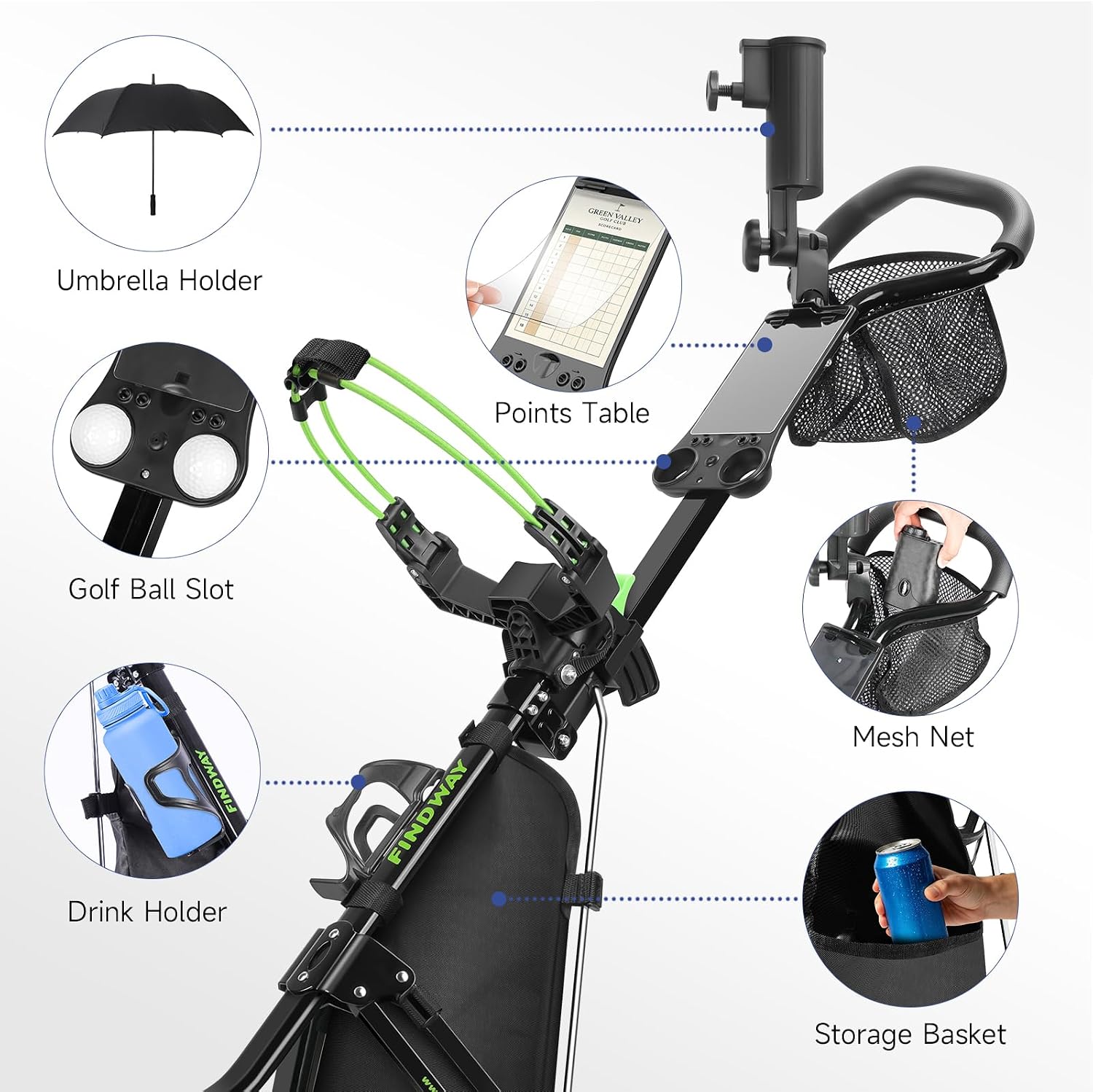 Thumbnail 6 de Findway 3-Wheel Golf Push Cart with 360° Swivel Front Wheel