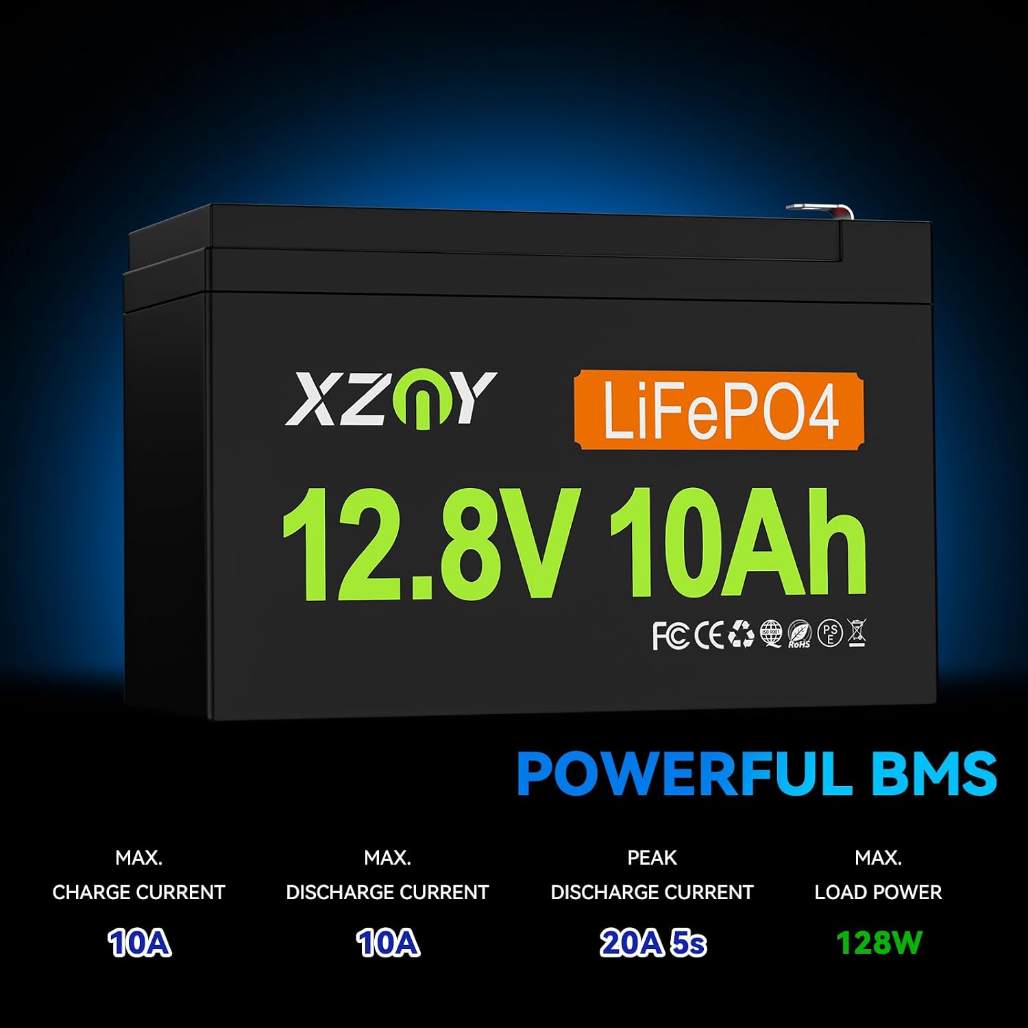Detalle de XZNY 12V 10Ah LiFePO4 Battery 2-Pack with 10A BMS and F2 Terminals