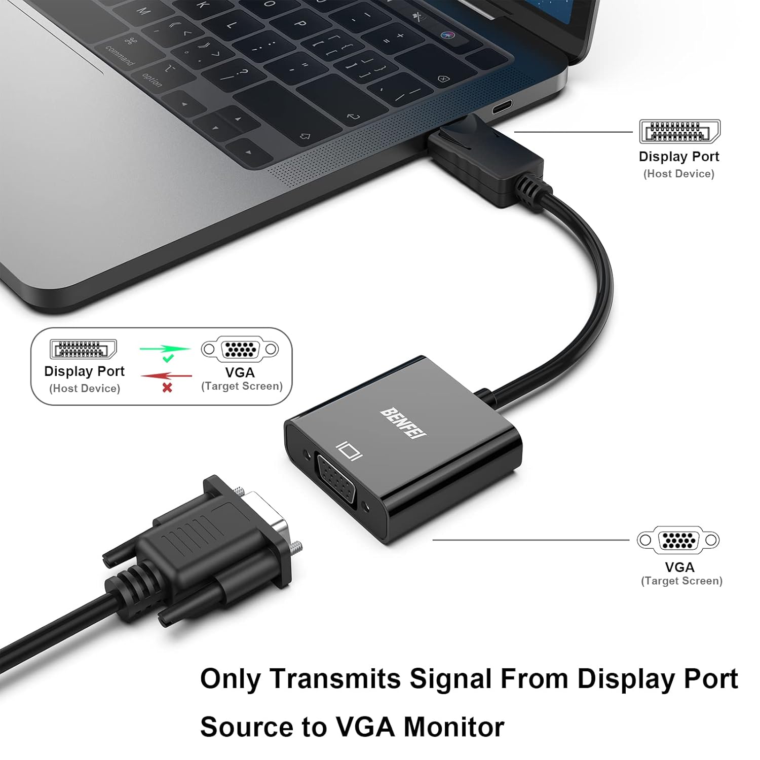 Thumbnail 1 de BENFEI DisplayPort to VGA 10 Pack: Gold-Plated DP to VGA Adapters (Male to Female) for Lenovo, Dell, HP, ASUS