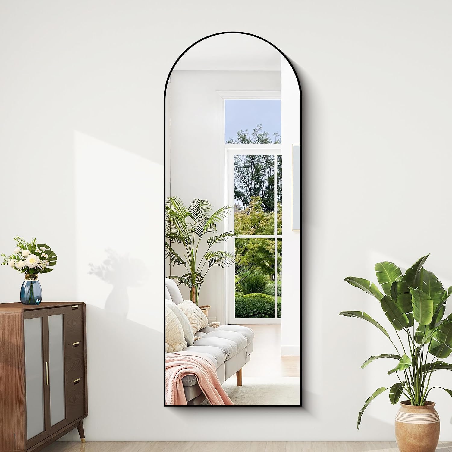 Thumbnail 2 de BONEWEI gebogen staande spiegel 165x60 cm met zwart aluminium frame
