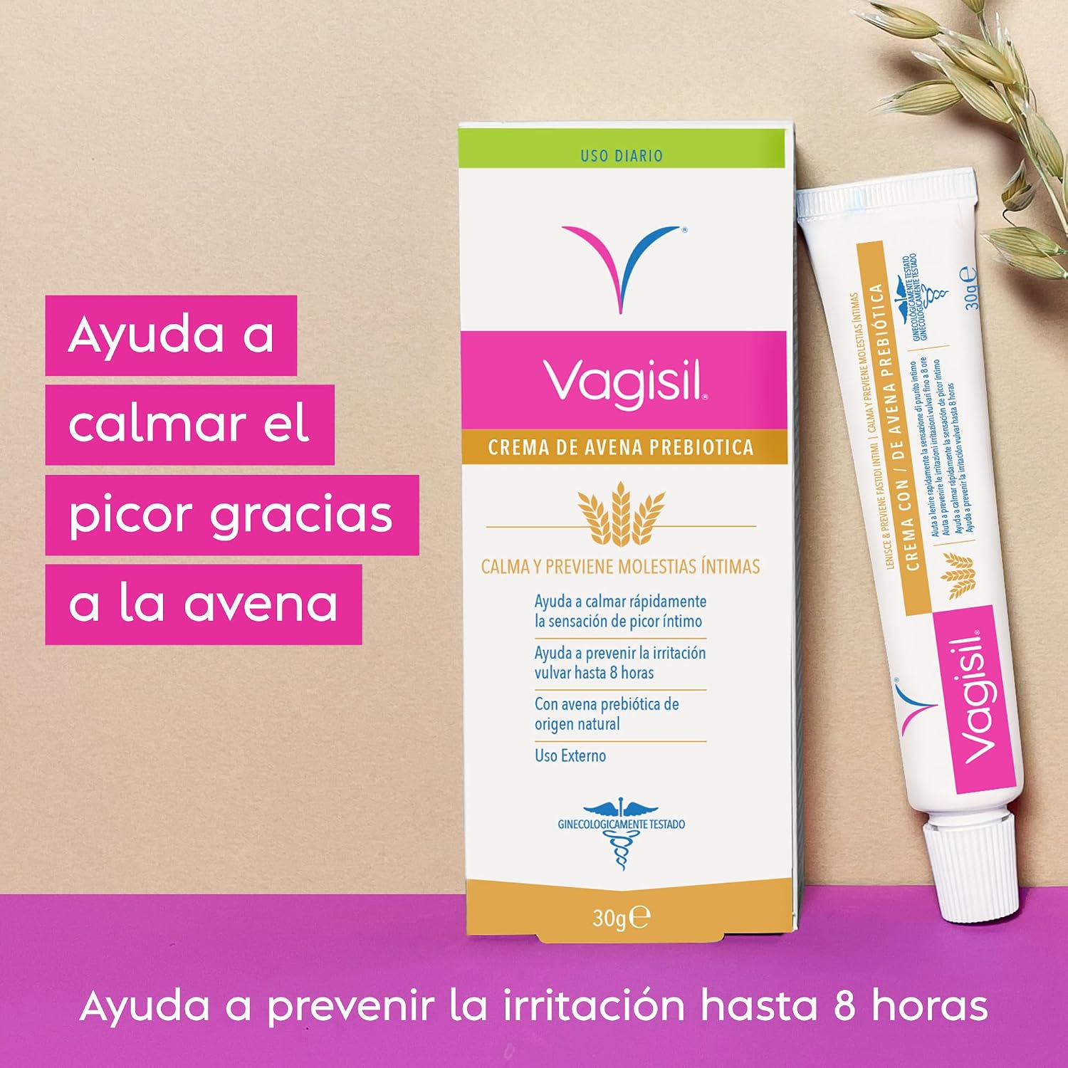 Detalle 2 de VAGISIL Crema Calmante de Avena para Zona Íntima Mujer (30 g), picor e irritación