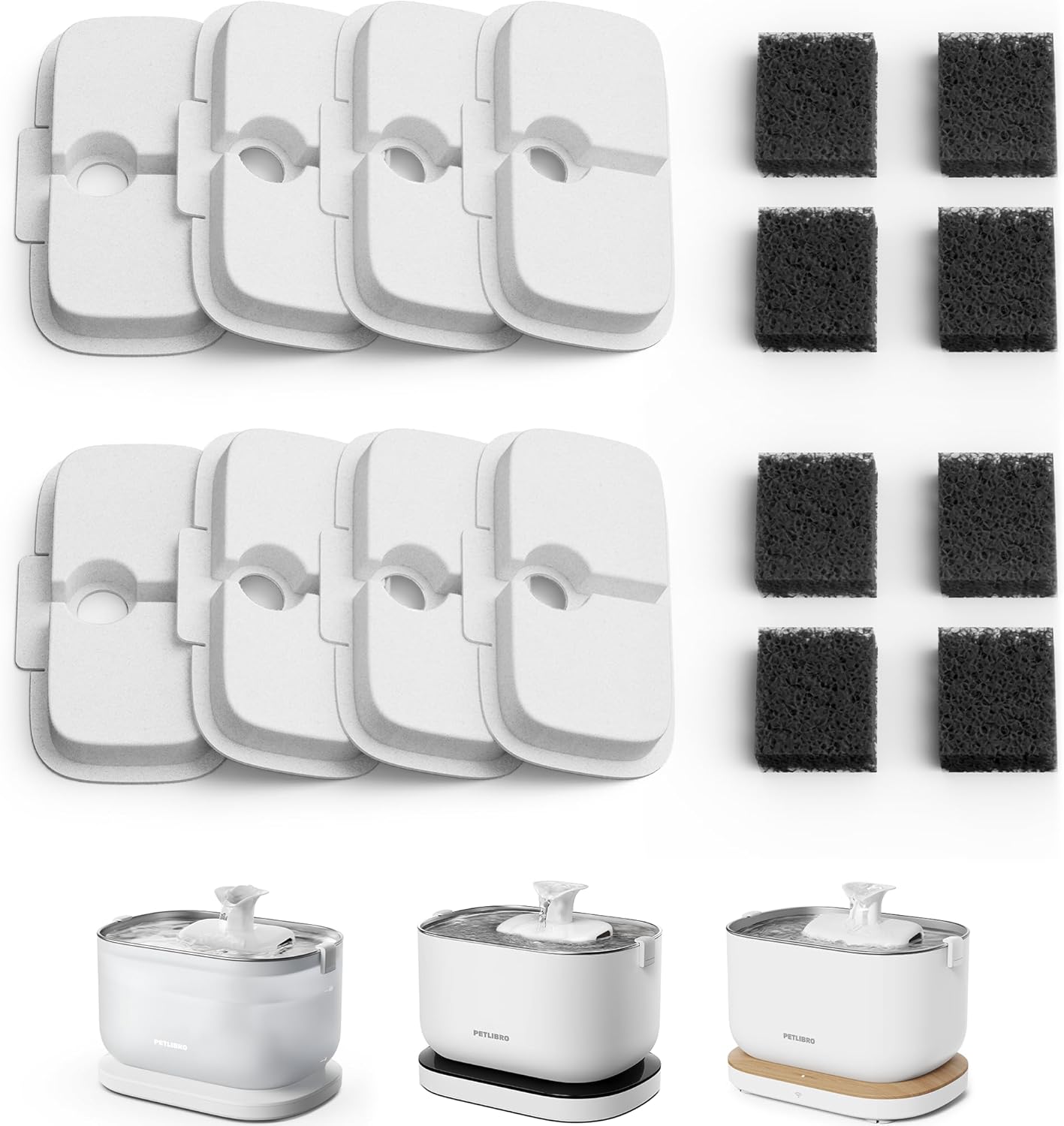 Detalle de PETLIBRO Filter-Set für Dockstream Katzenbrunnen: 8 Ersatzfilter + 8 Vorfilterschwämme (4 Monate) für PLWF005/PLWF115/PLWF105/PLWF305