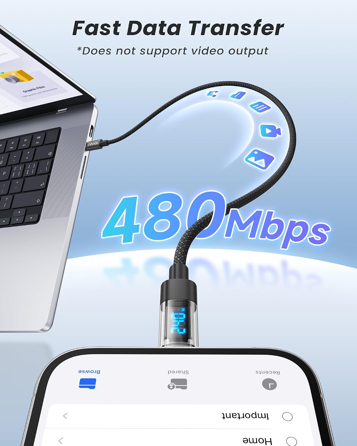 Thumbnail 6 de RAVIAD Cavo USB-C a USB-C 240W da 2 metri con PD 3.1 e QC 3.0