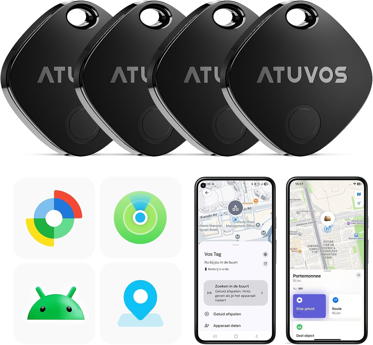 ATUVOS Smart Tracker Dual System set van 4, Bluetooth en IP67