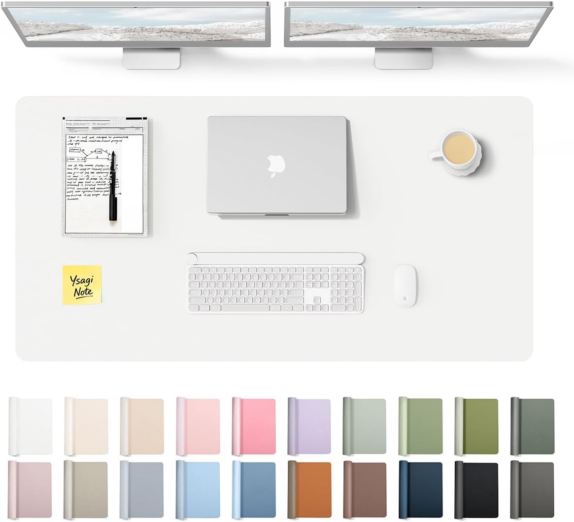 Detalle de YSAGi Leather Desk Protector & Large Mouse Mat (White, 47.2 x 23.6 in)