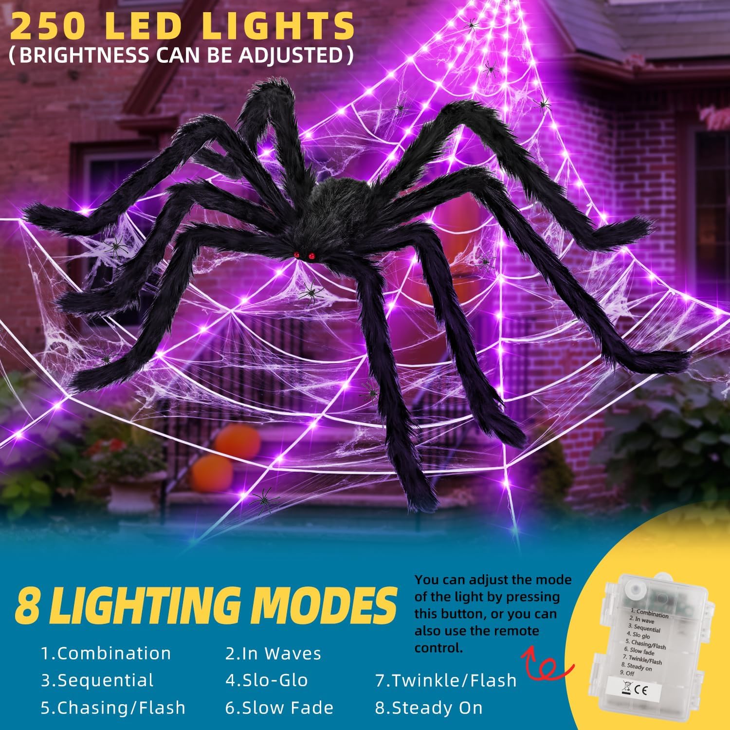 Detalle de inin IN-008 Halloween Spider Web Decoration, 200-Inch, 250 Purple LEDs