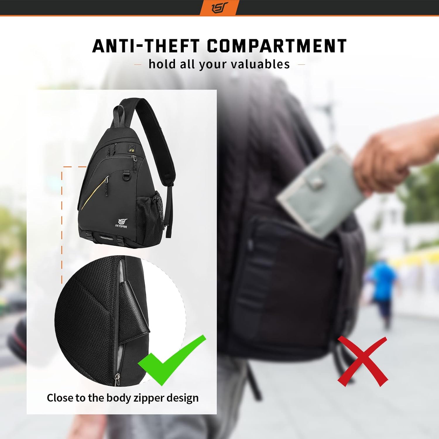 Detalle de SKYSPER Sling Laptop Bag (Up to 13 Inch) – 18L Crossbody Sling Backpack