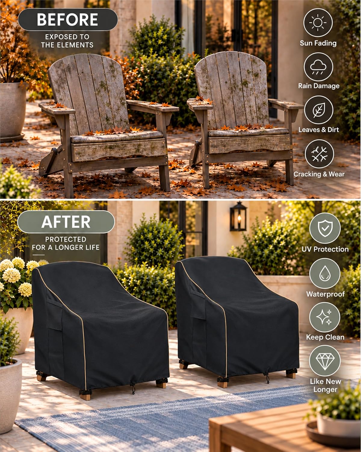 Thumbnail 3 de LSongSKY 2Pack-33"W x 35"D x 36"H Adirondack Chair Covers, Black Oxford, 2-Pack