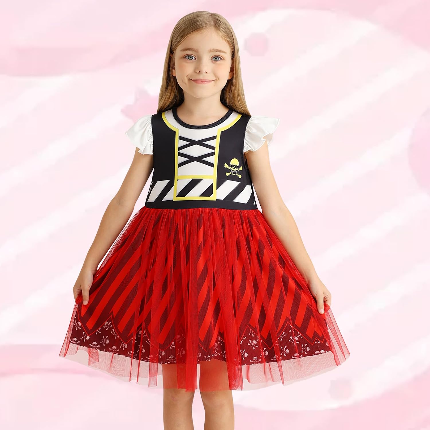 Detalle de HenzWorld Girls Pirate Costume Flutter-Sleeve Tulle Dress for Kids