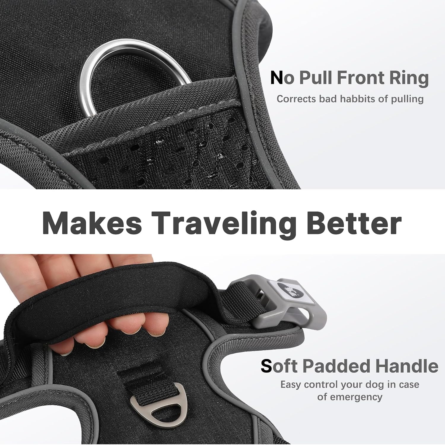 Thumbnail 3 de Belababy Medium Anti-Pull Dog Harness with Soft Padded Handle (Black, Size M)