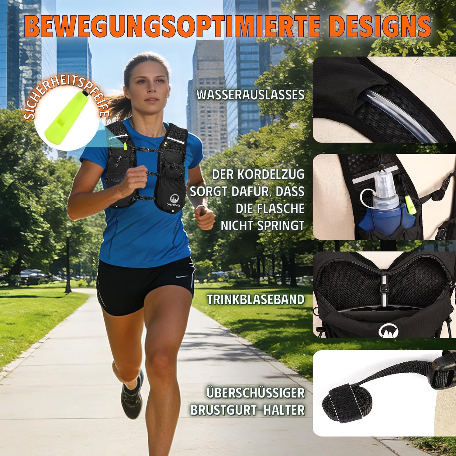 Thumbnail 2 de ONETOALL Laufweste Damen mit 2L TPU Trinkblase – reflektierender 6L Running Vest (190 g)
