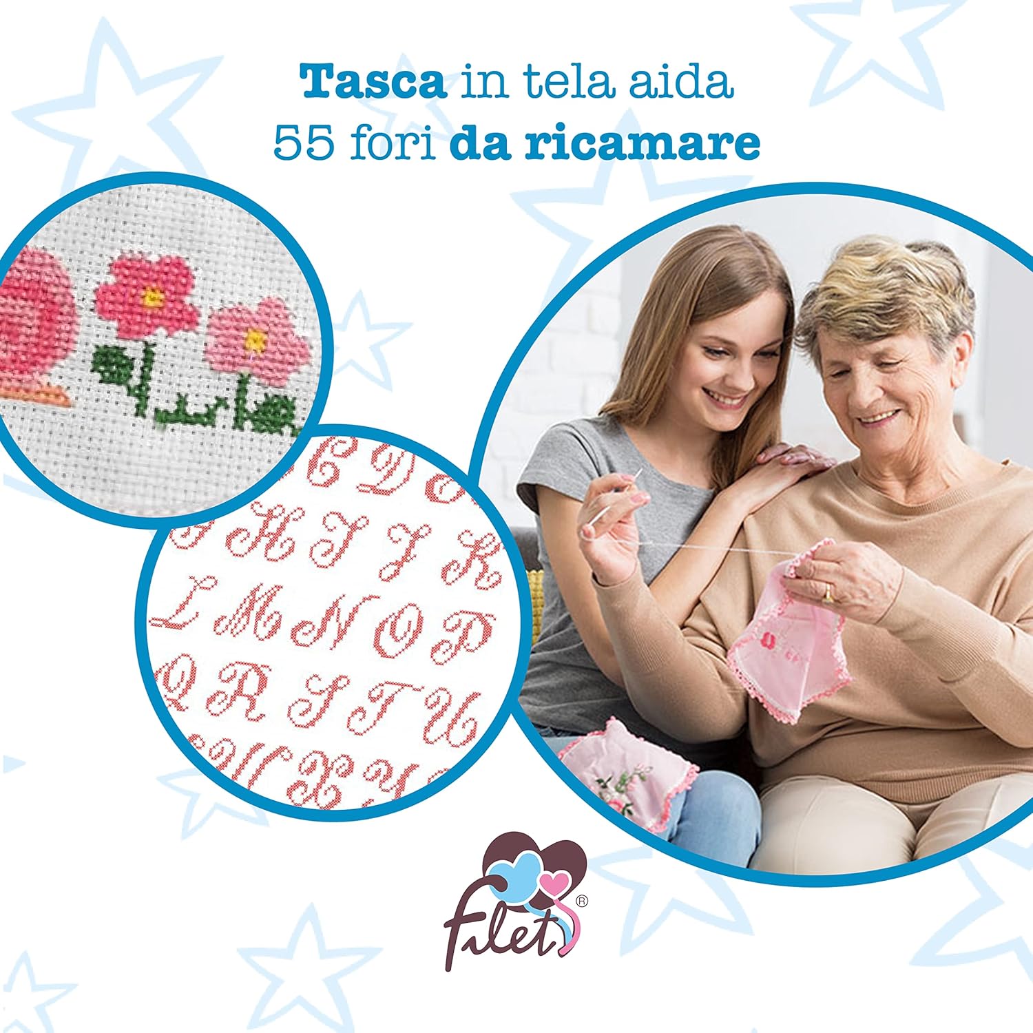 Thumbnail 5 de Filet - Set da 3 bavaglini neonato da ricamare, Made in Italy