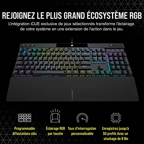 Detalle de Corsair K70 RGB PRO Clavier Gaming Mécanique Filaires – Cherry MX Red, AZERTY FR