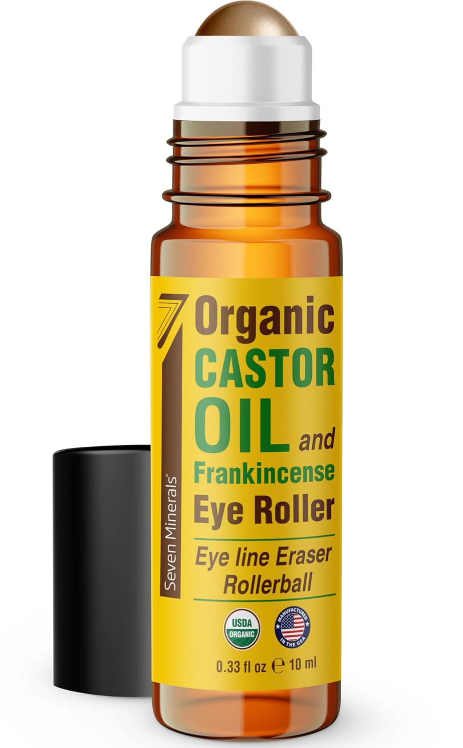 Detalle de Seven Minerals Organic Castor Oil Roll On Eye Roller for Under Eye Bags, Dark Circles & Wrinkles