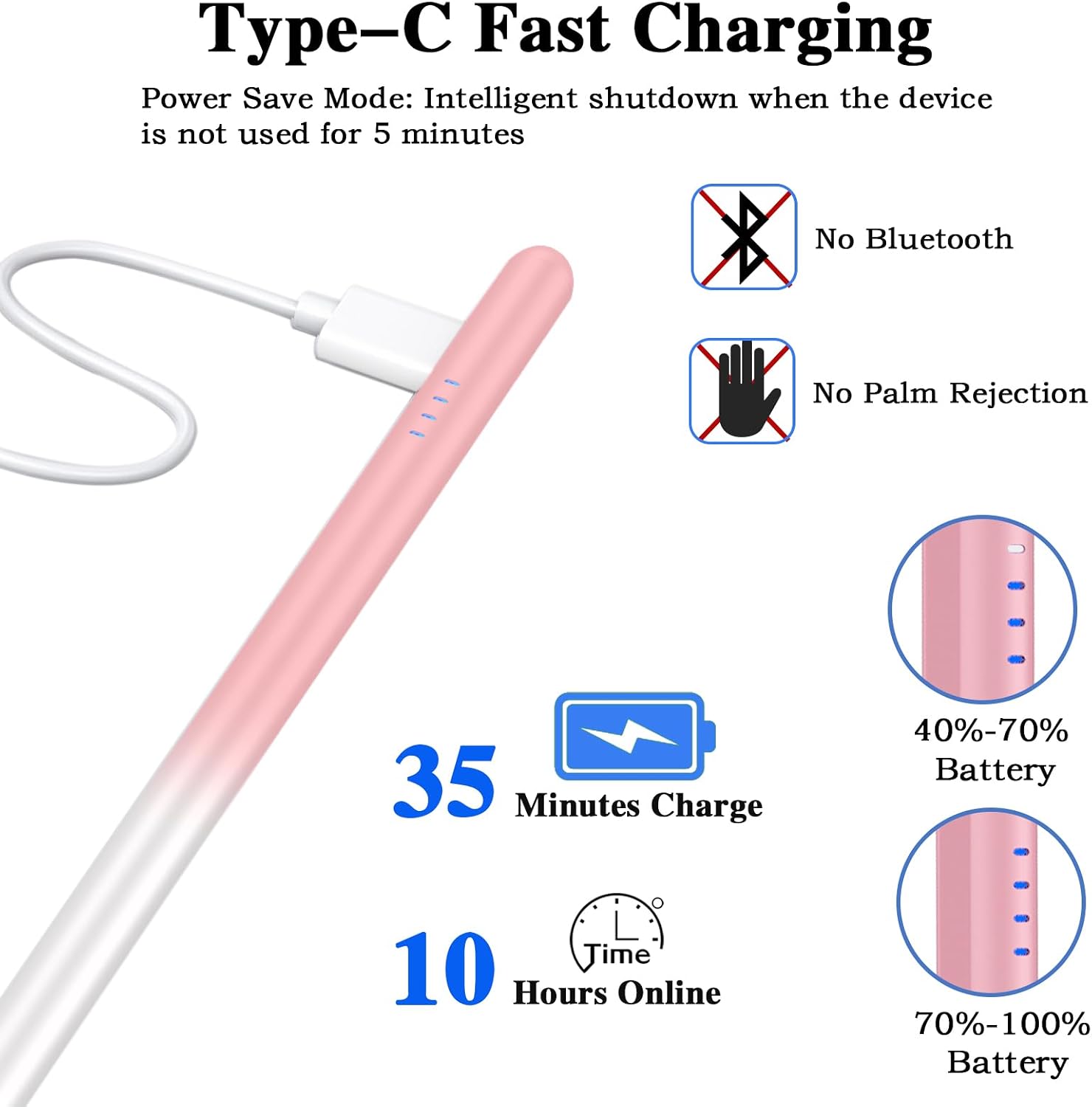 Detalle de Stylus Pens for Touch Screens: Type-C Tablet Pen with 4 Pom Tips, Gradient Pink