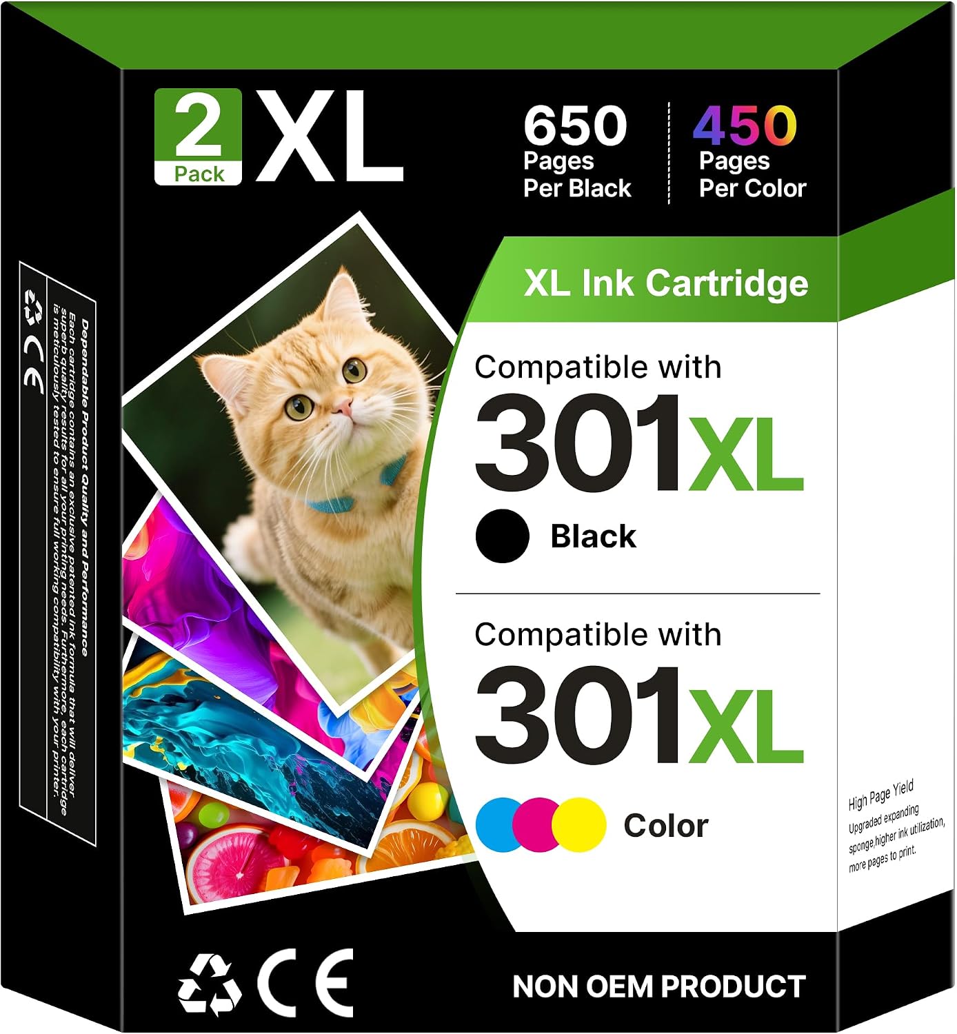Detalle de Gureef 301 XL Remanufactured Black & Colour Ink Cartridges – 2-Pack for HP Envy/DeskJet/OfficeJet